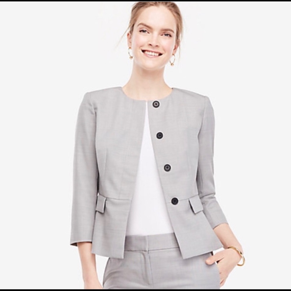 Ann Taylor Peplum Gray Suit Jacket Blazer